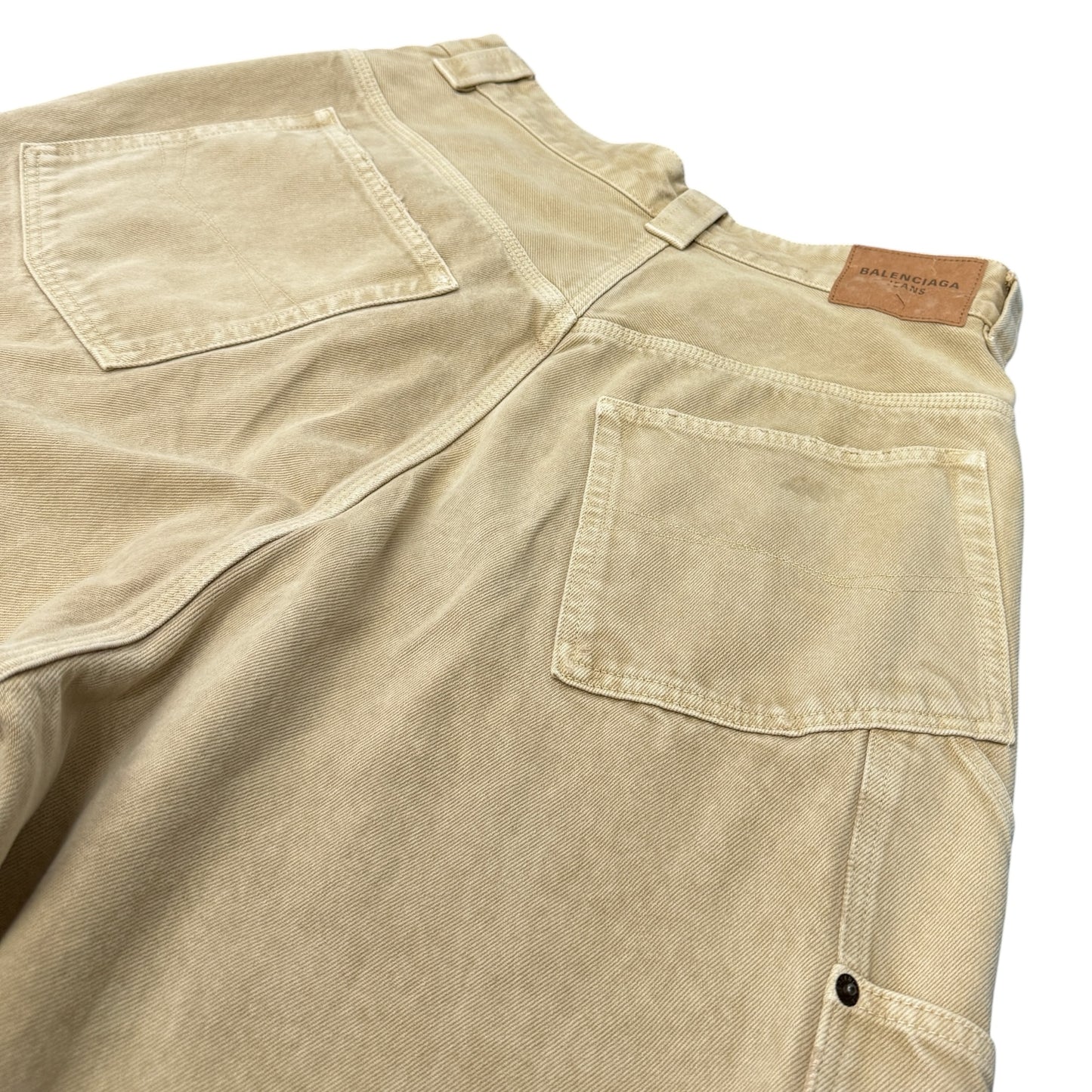 BALENCIAGA Washed Beige Double Knee Baggy Pants Size XS