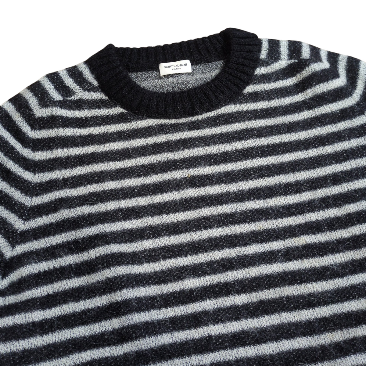 SAINT LAURENT Mohair Wool Border Cropped Sweater