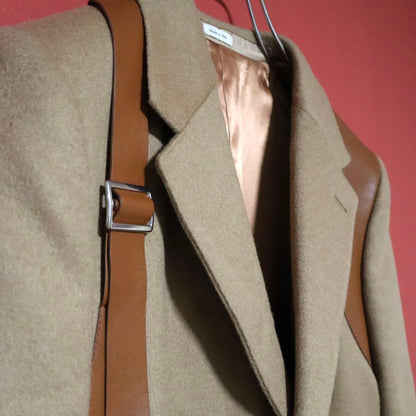 Alexander McQUEEN Leather Trim Camel Hair Long Coat Size 48