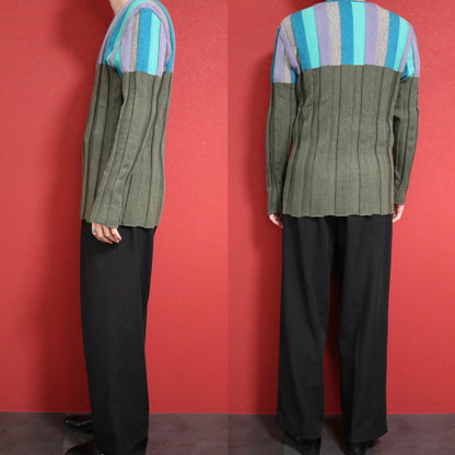 Issey Miyake Green Stripe 3D Pleated Knit Size 4