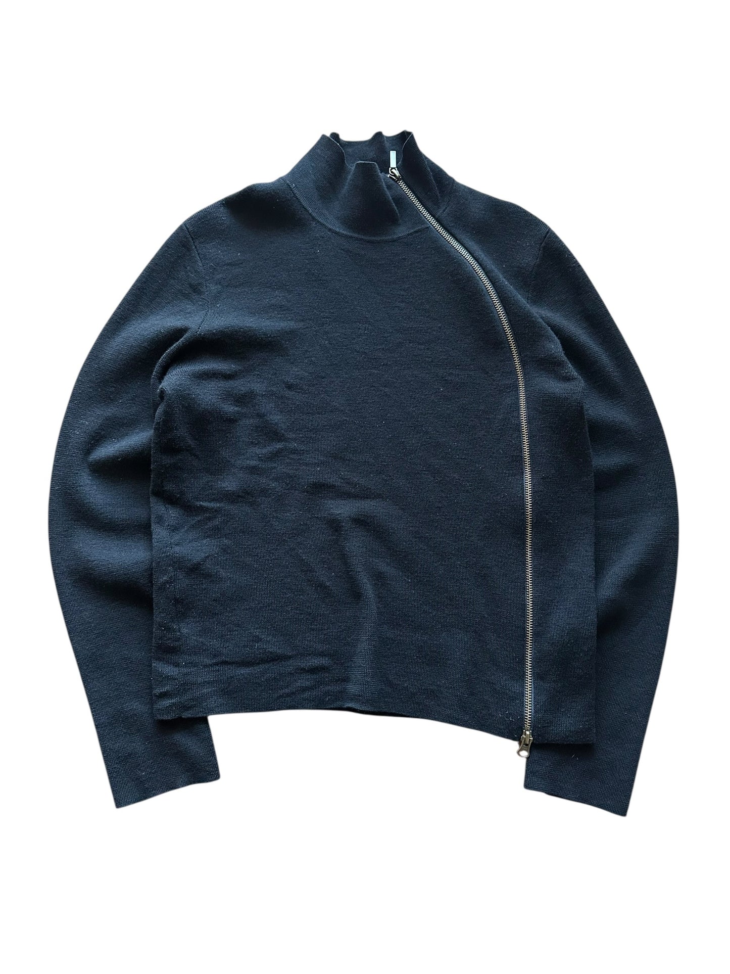 Jean Paul Gaultier Curved Diagonal Zip Knit Sweater Size S