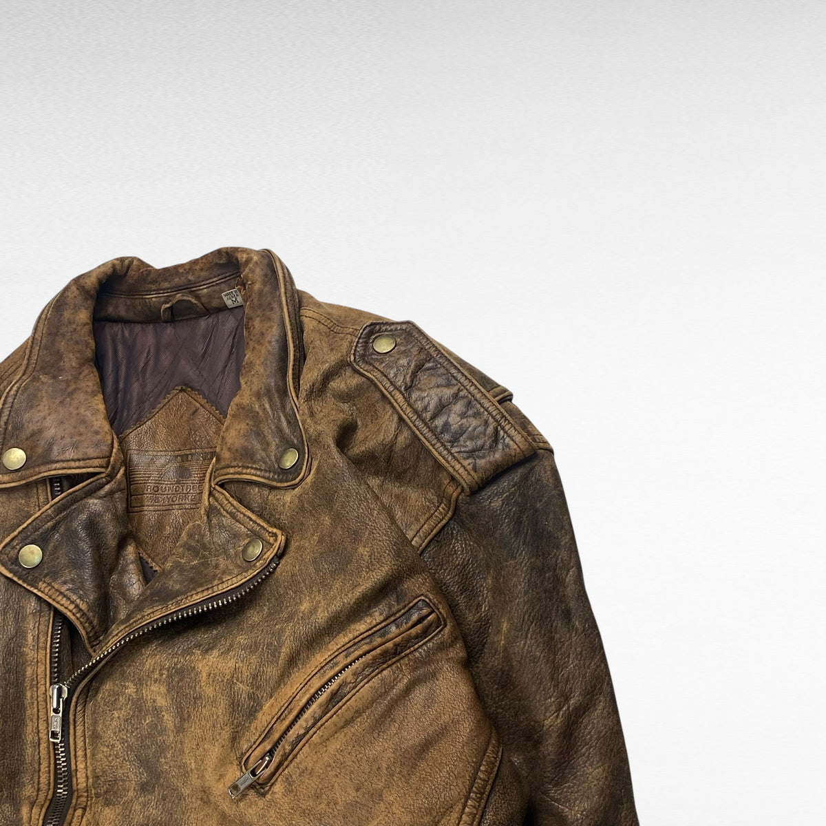 ROUNDTREE 90s Leather Jacket Brown Size M