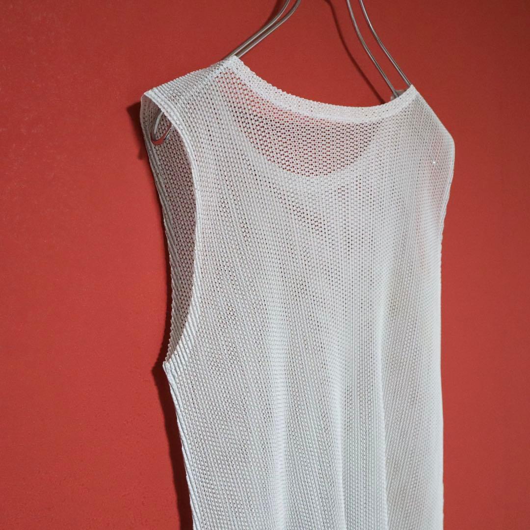 PLEATS PLEASE White Sheer Mesh Pleated Tank Top Size XS