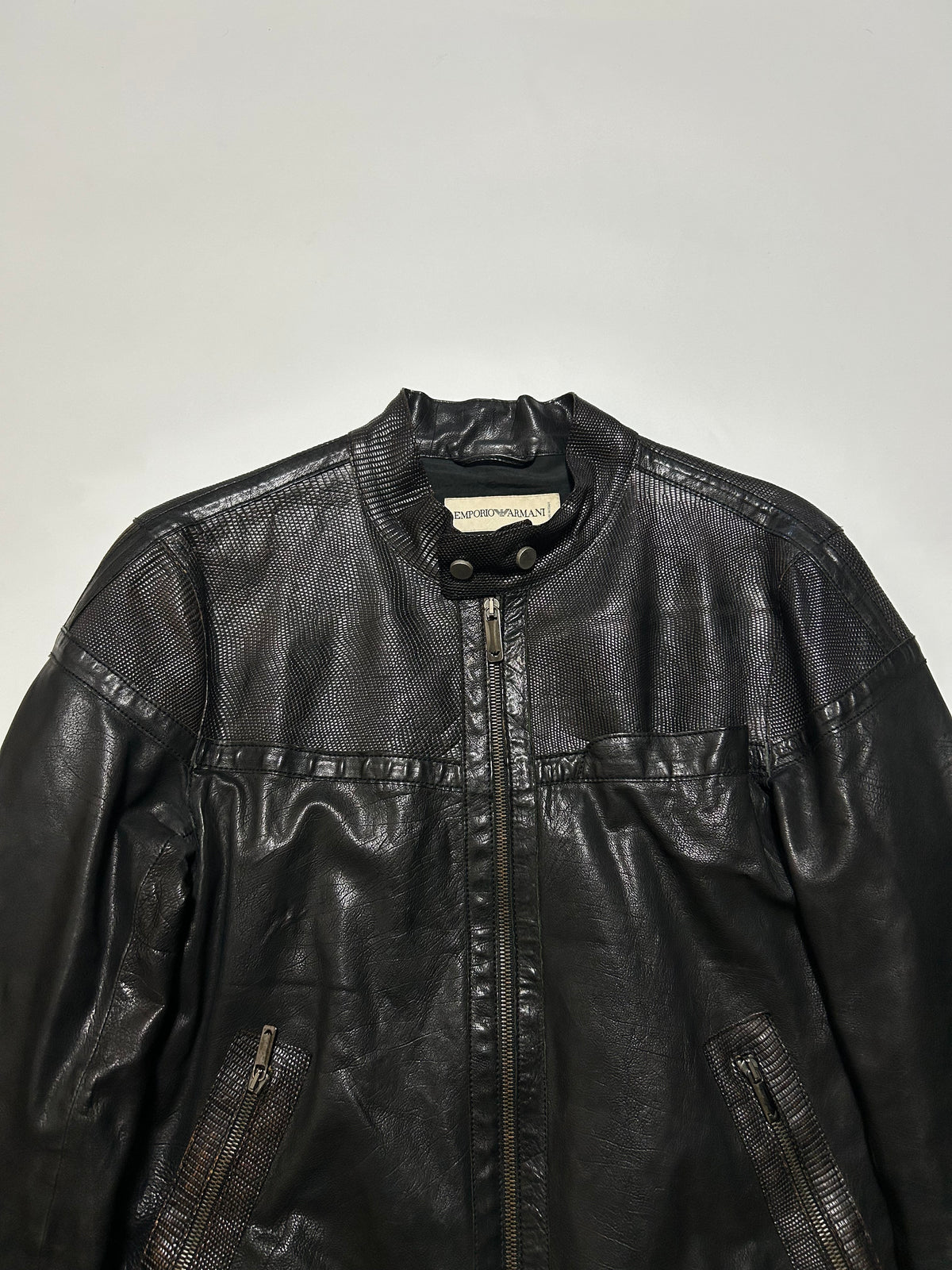 EMPORIO ARMANI AW05 Cracked Leather Jacket Black Size 48