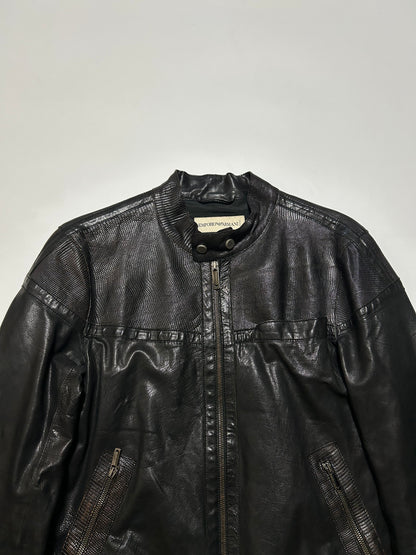 EMPORIO ARMANI AW05 Cracked Leather Jacket Black Size 48