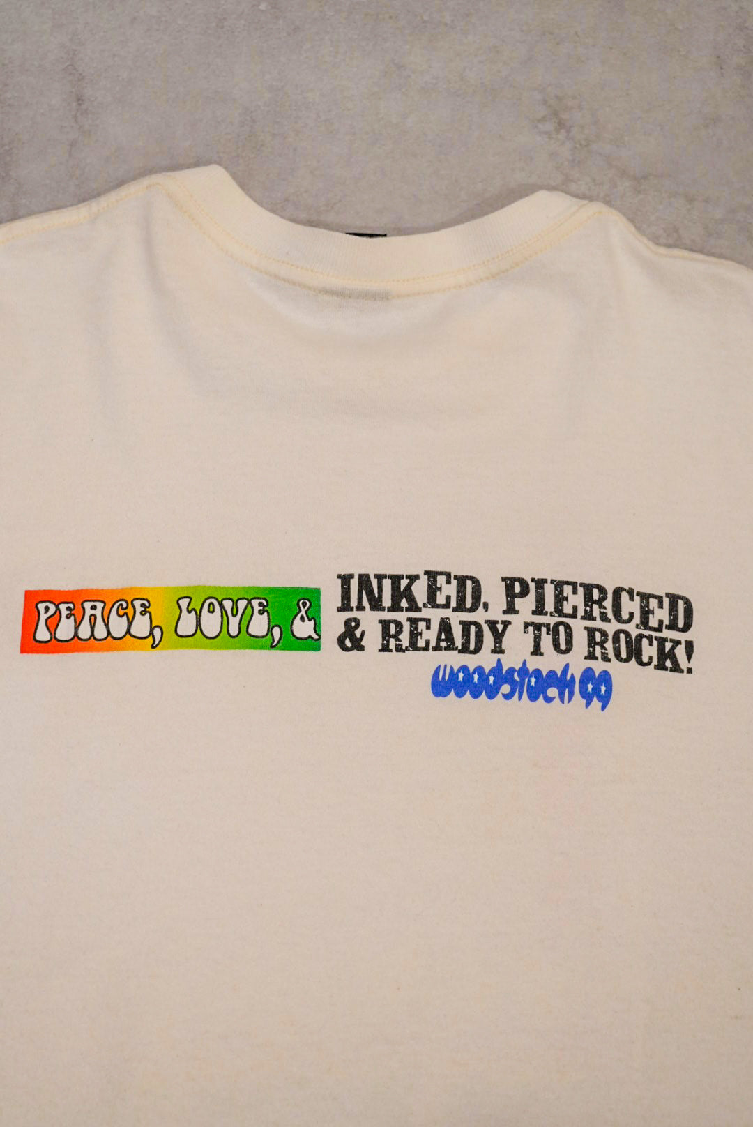 Vintage 90s Woodstock 99 White Cotton T-Shirt Size L