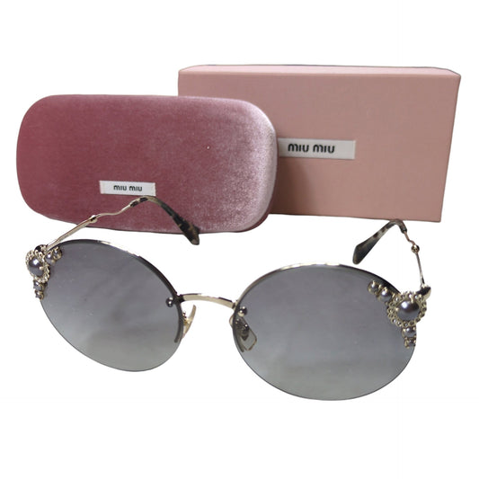 MIUMIU Gold Crystals Pearl Round Sunglasses
