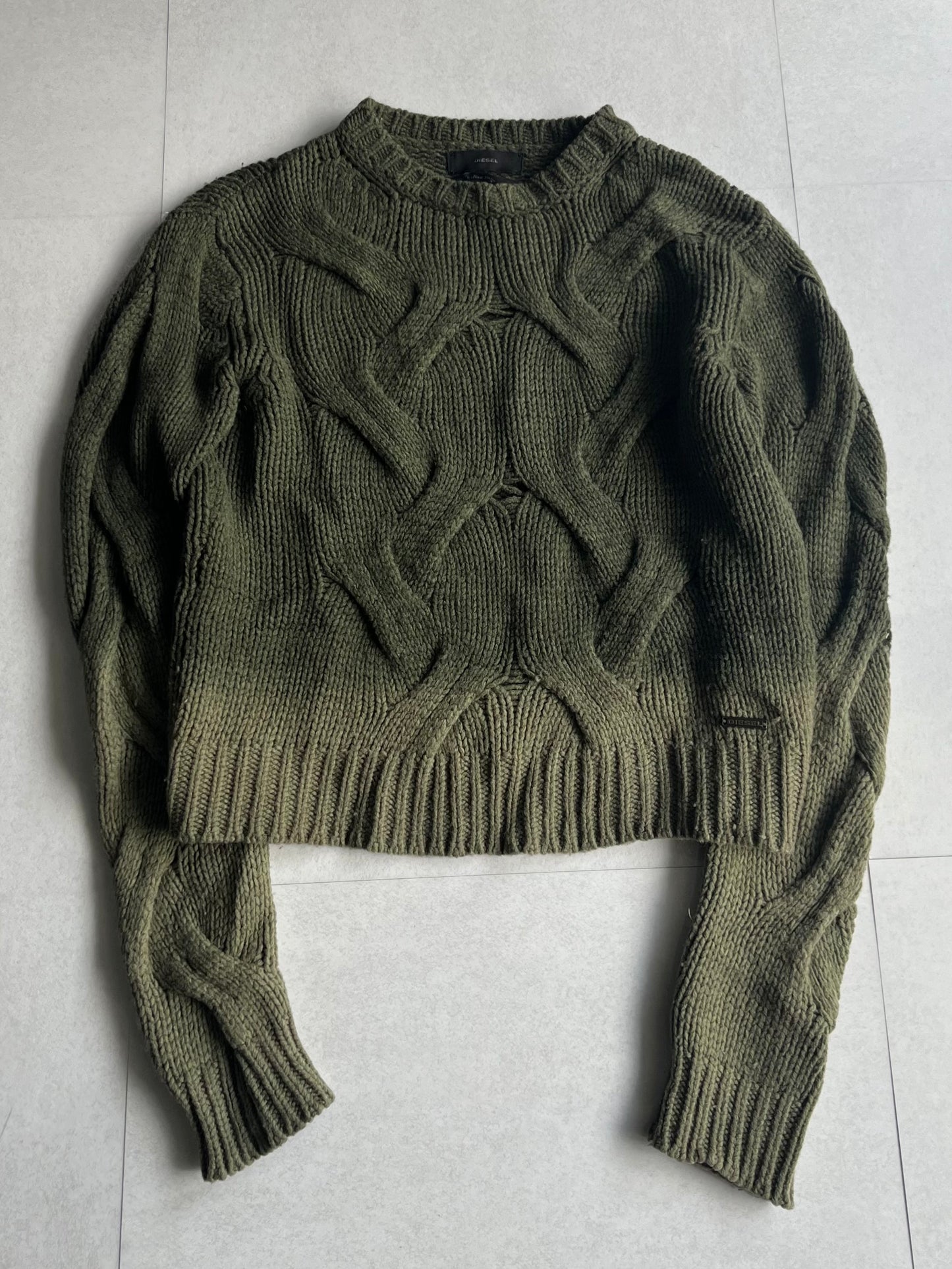 Diesel Green Acrylic Wool 3D Knit Sweater Size S