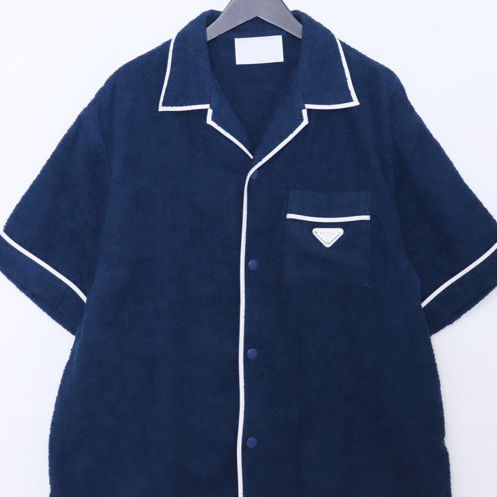 PRADA 22SS Terry Bowling Shirt Triangle Logo Navy Size XL