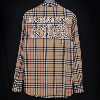 BURBERRY Nova Check Logo Embroidered Shirt Beige Size S