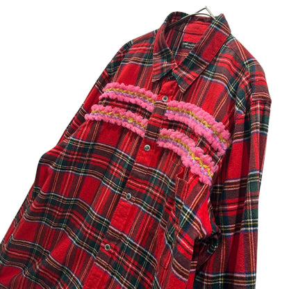CDG HOMME PLUS 04AW Floral Check Flannel Shirt Red Size FREE