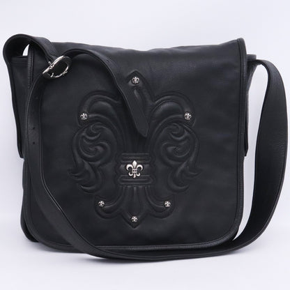 CHROME HEARTS BS Fleur Leather Messenger Bag Black Size F