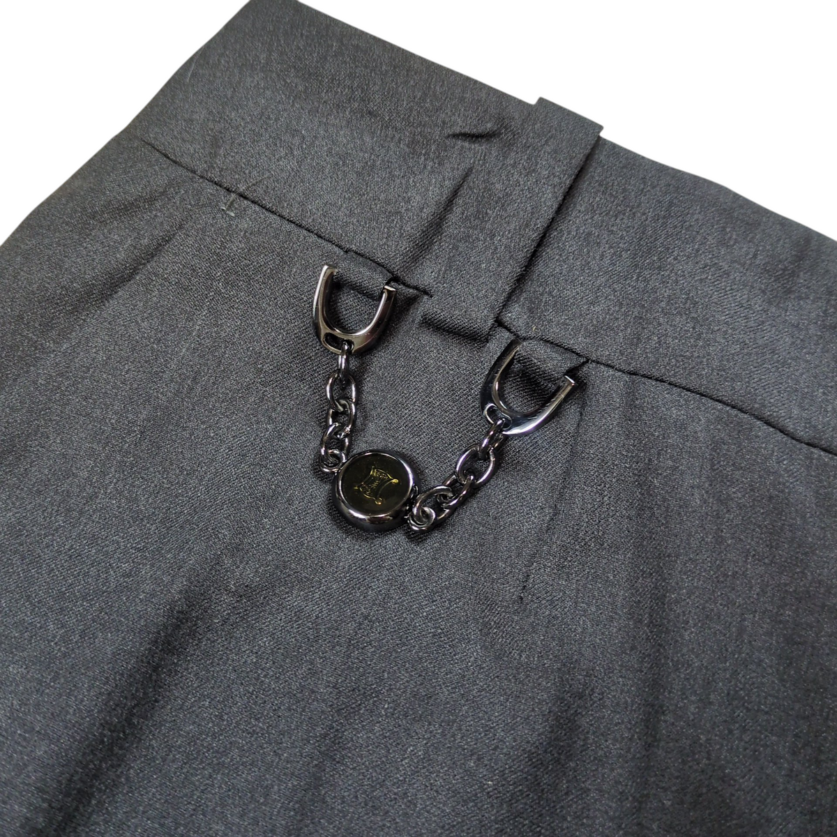 Celine Triomphe Chain Center Press Wool Slacks Gray Size 38