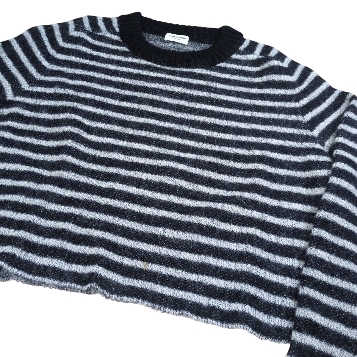 SAINT LAURENT Mohair Wool Border Cropped Sweater