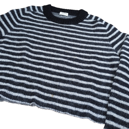 SAINT LAURENT Mohair Wool Border Cropped Sweater