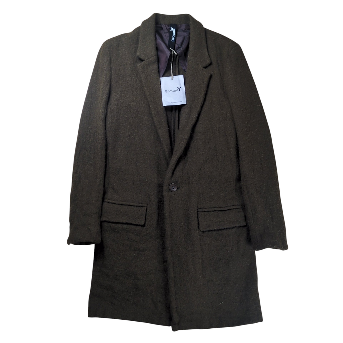 Ground Y Fulling Wool Serge 1B Long Jacket Khaki Size 1