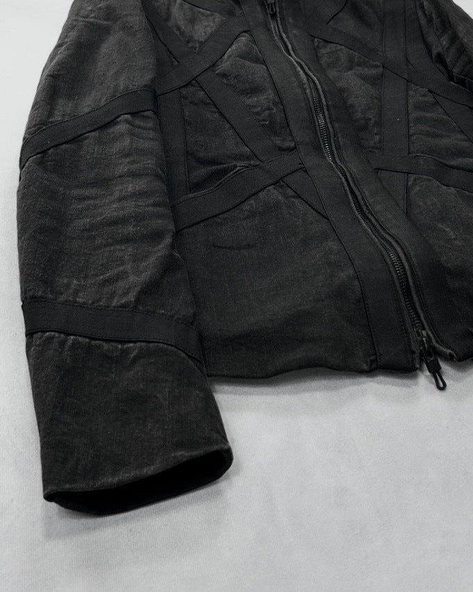 Dirain 2010s Cross Tape Zip Jacket Cotton Blend Black Size 1