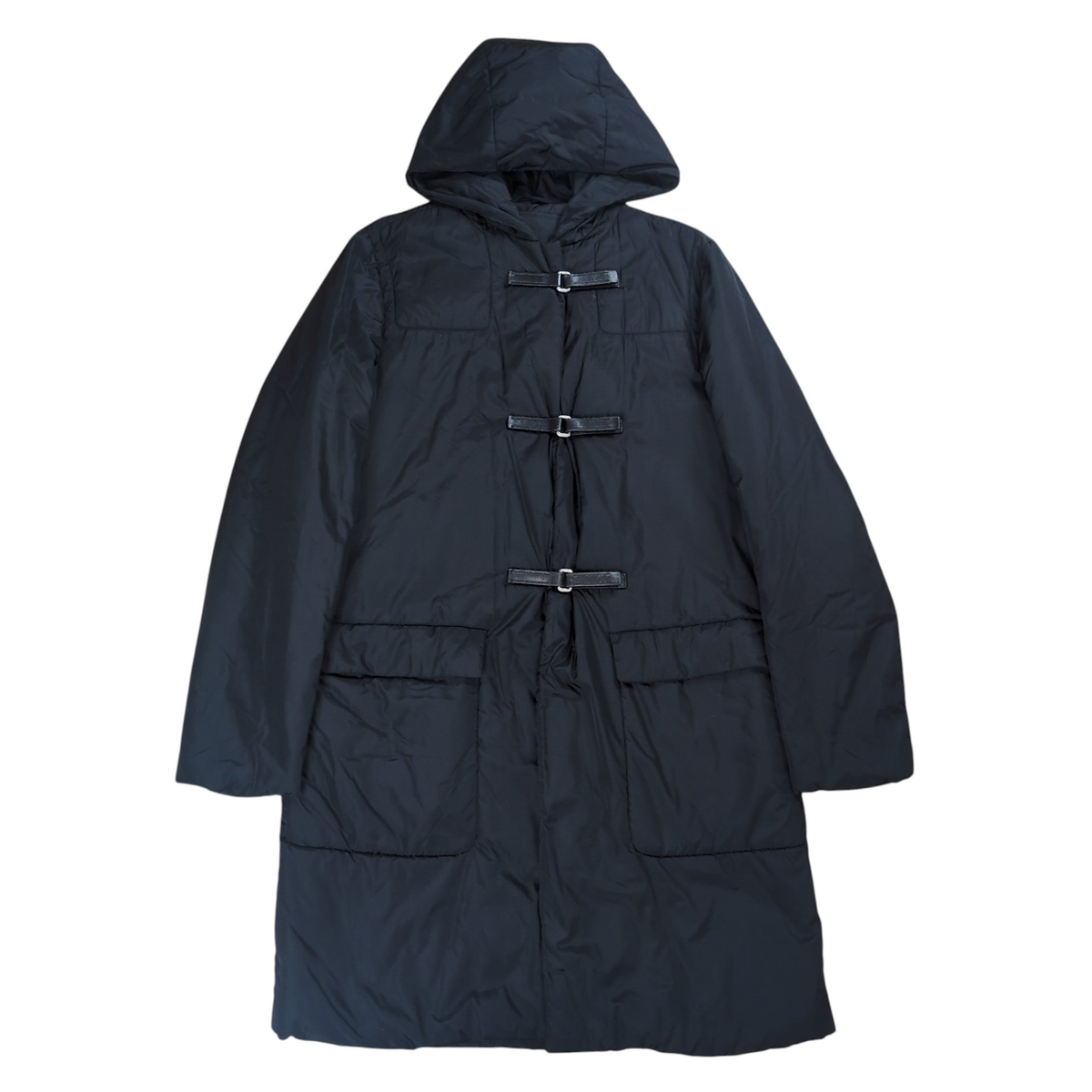 Prada Leather Belted Nylon Padded Coat Size 40