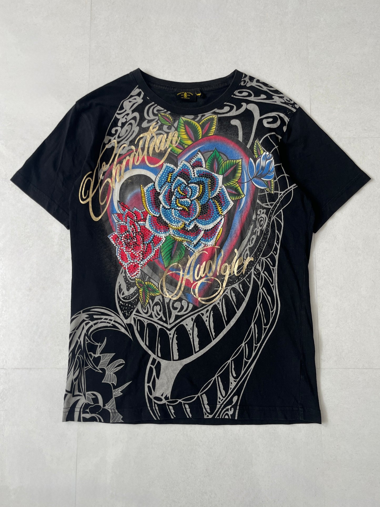 Christian Audigier Black Sequin T-Shirt Size M