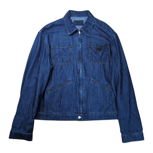 PRADA Triangle Logo Denim Blouson Blue Size XXL