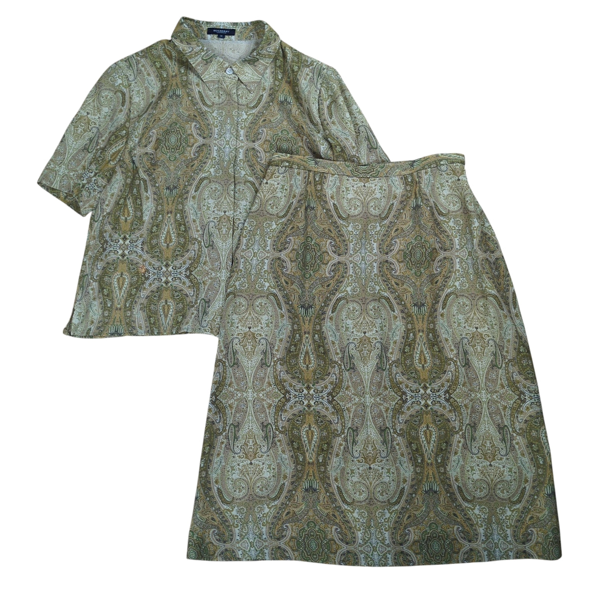 BURBERRY LONDON Paisley Linen Blend S/S Shirt Green Size 13