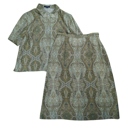 BURBERRY LONDON Paisley Linen Blend S/S Shirt Green Size 13