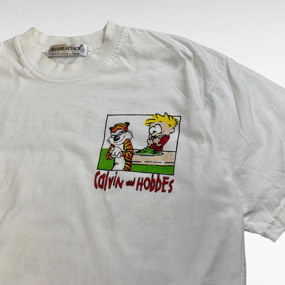 SHARK ATTACK 90s Calvin & Hobbes Cartoon T-Shirt Size L