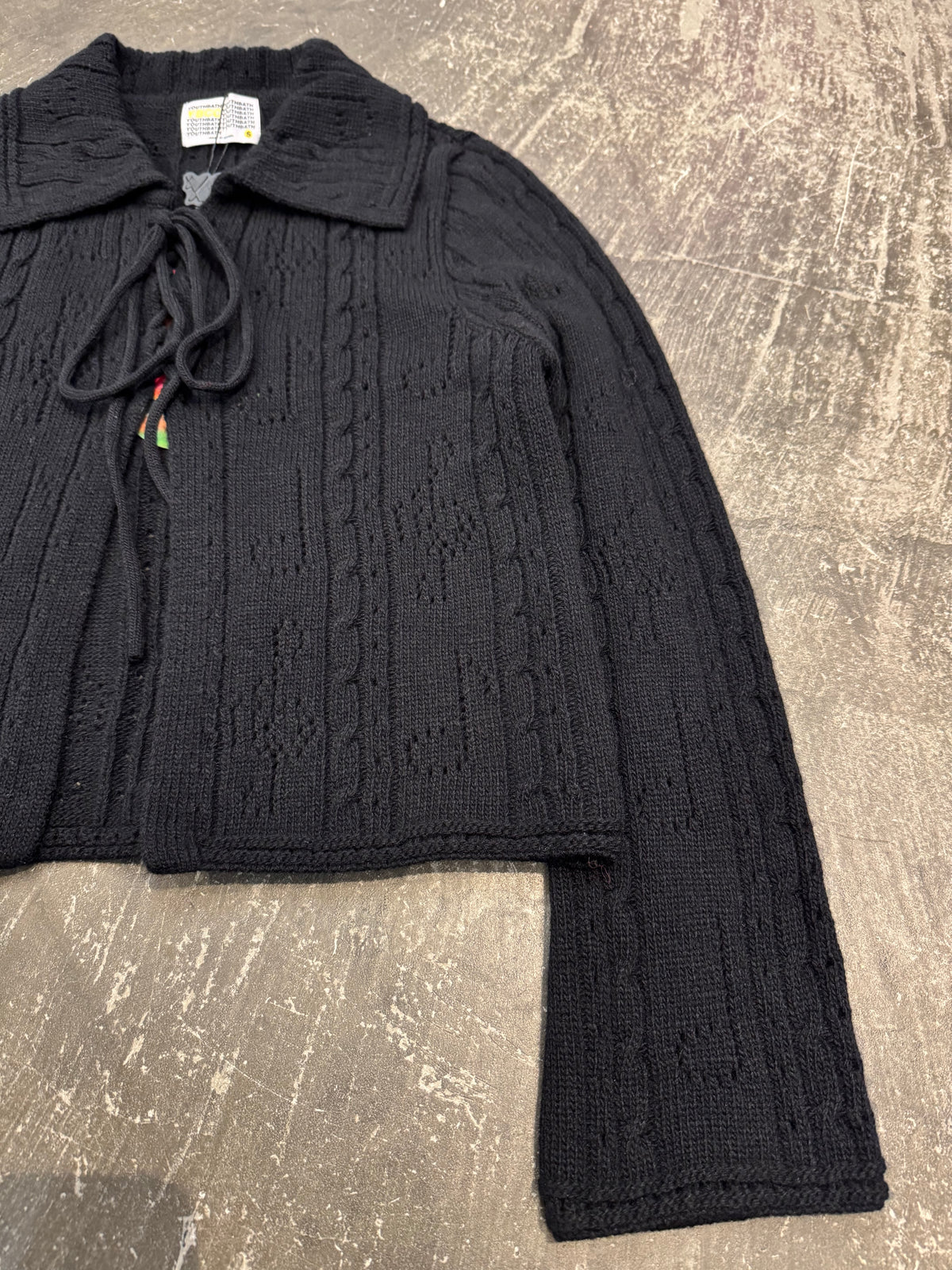 YOUTH BATH Black Lace Up Shawl Collar Cardigan Size S