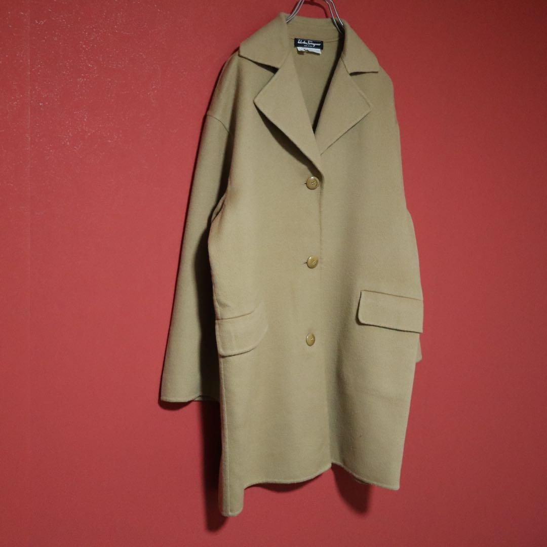 Salvatore Ferragamo Beige Wool Chesterfield Coat Size 40