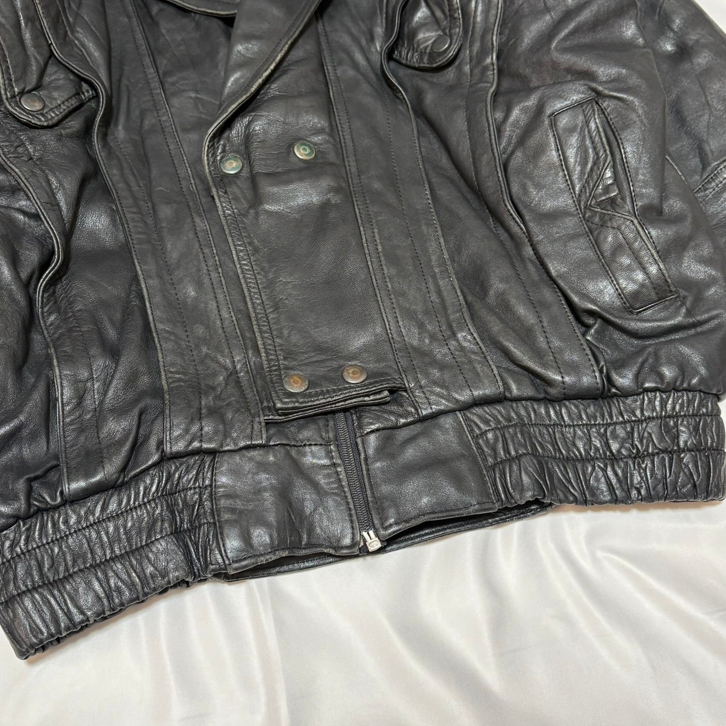Black Mulch Pattern Lining Double Leather Jacket Free Size