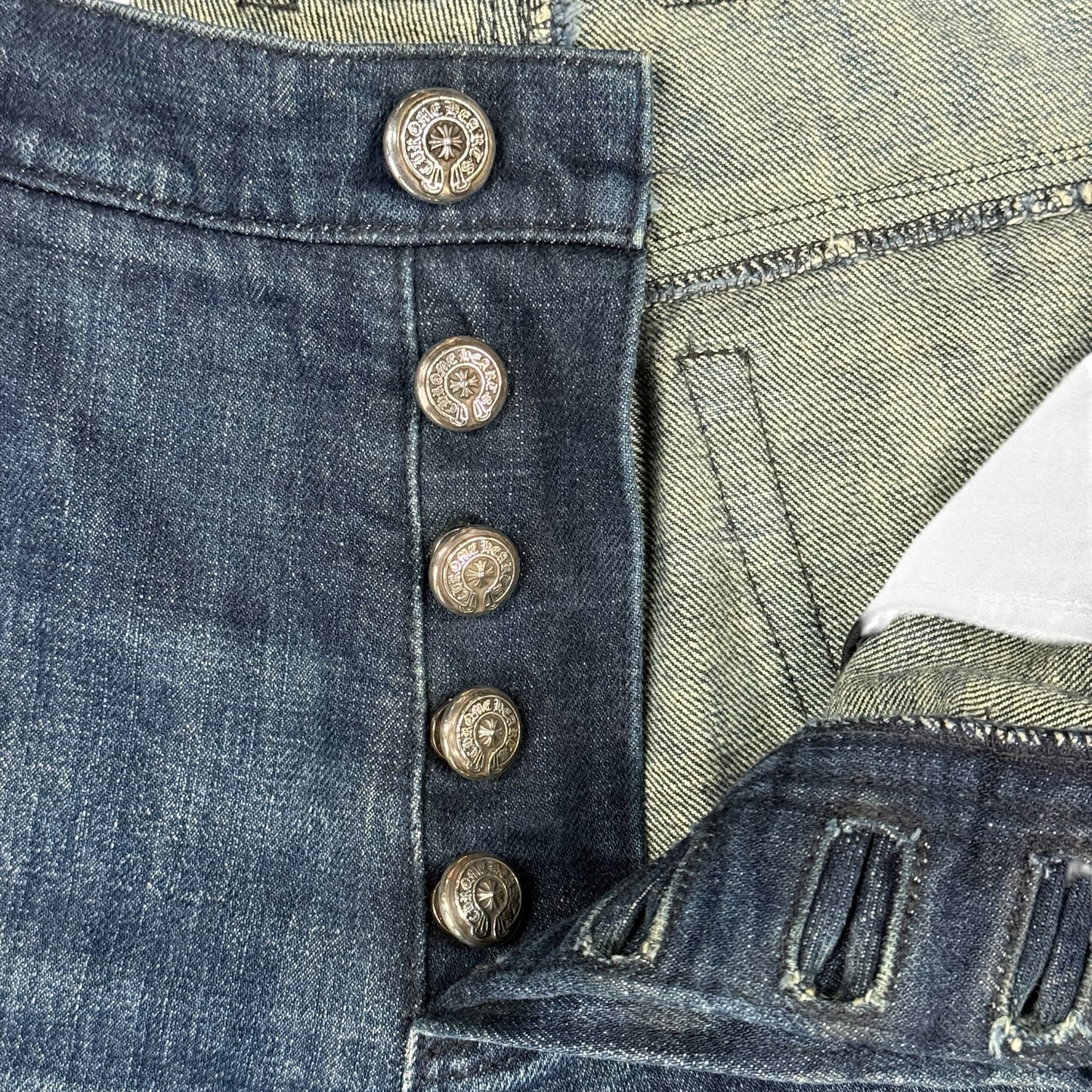CHROME HEARTS 90s Flare Knee Crossball Button Denim Size 36