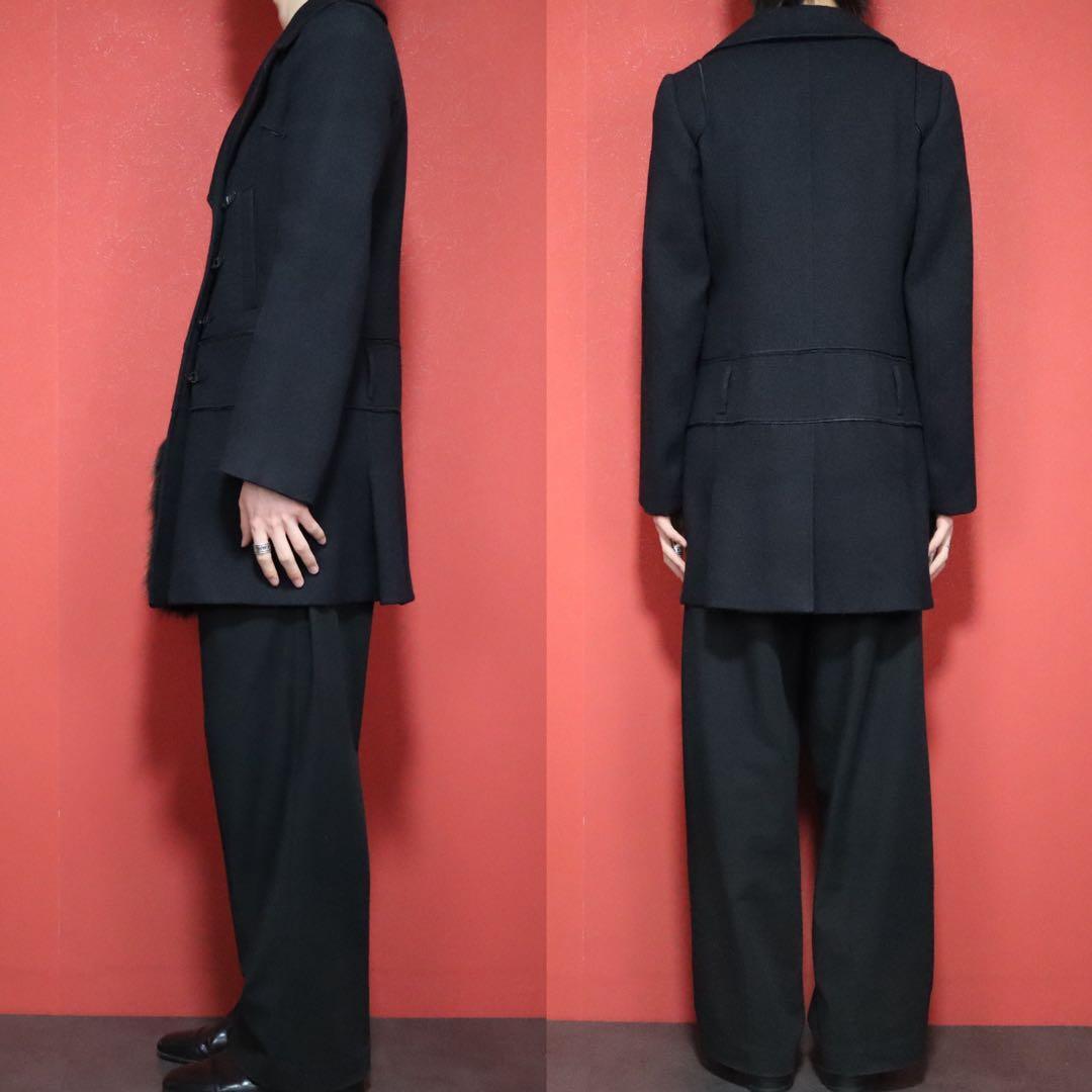 Prada 06AW Asymmetrical Raccoon Fur Pocket Wool Coat Size 40