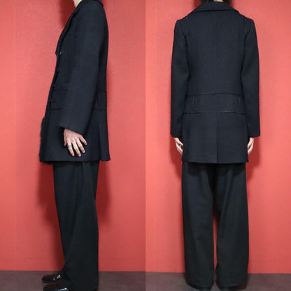 Prada 06AW Asymmetrical Raccoon Fur Pocket Wool Coat Size 40