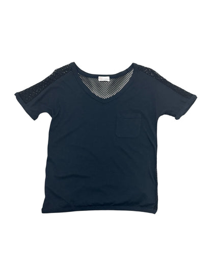 RED Valentino V-Neck Mesh Detail Top Black