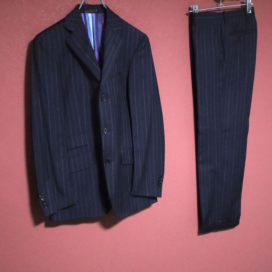 Etro Blue Multicolor Striped Lining Wool Silk Suit Size 44
