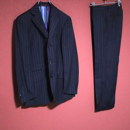 Etro Blue Multicolor Striped Lining Wool Silk Suit Size 44