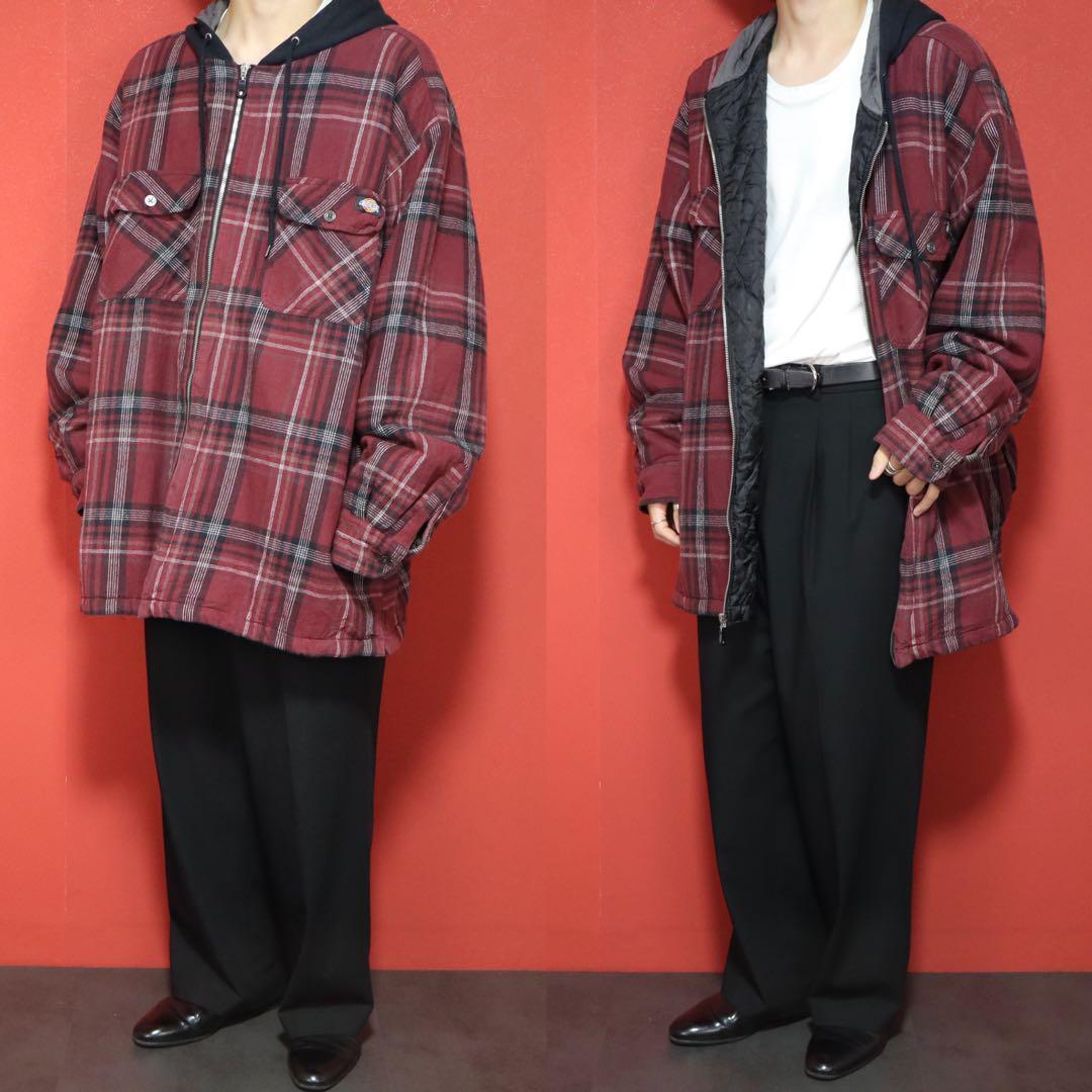 Dickies Plaid Hooded Oversized Zip Coat Red Black Size 2XL