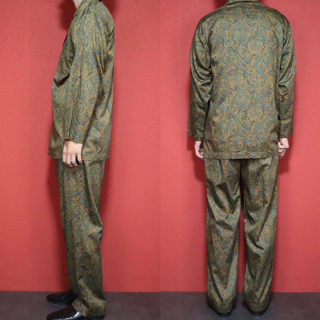 Burberrys 90s Green Paisley Open Collar Shirt Size M