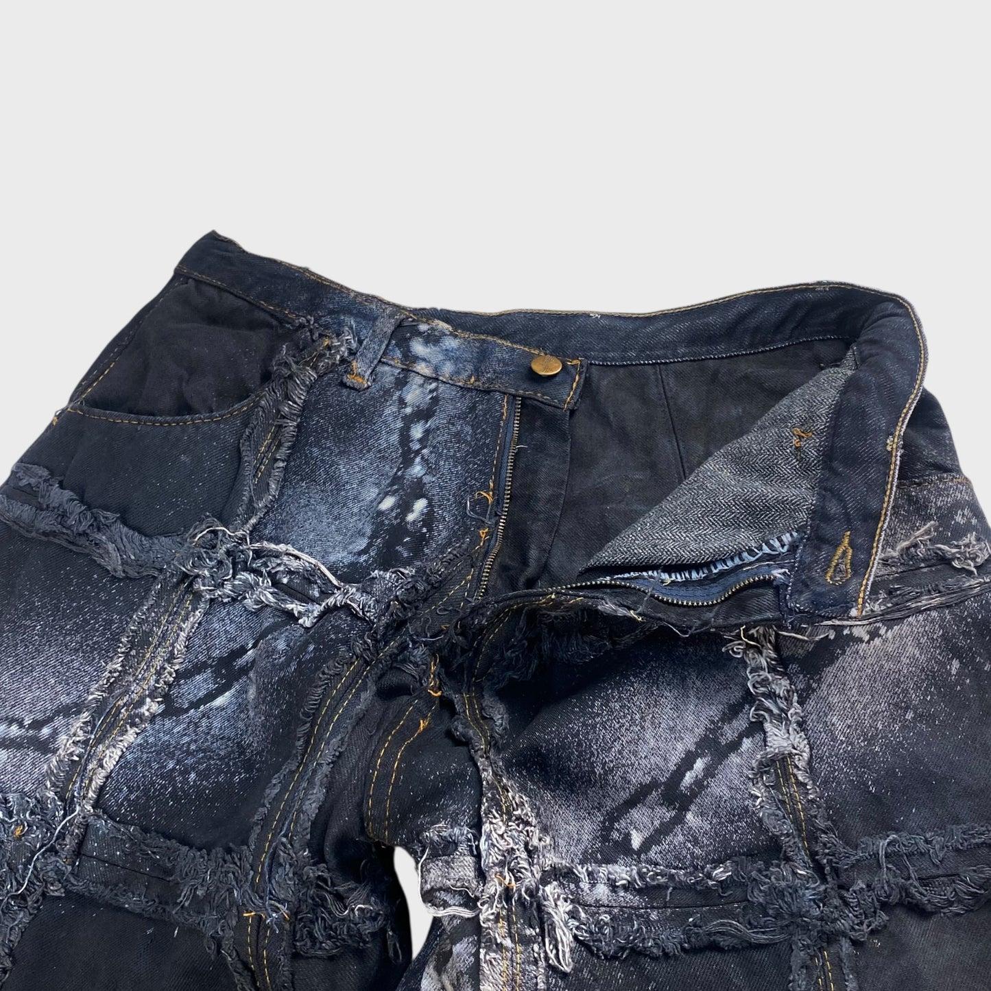 REMAKE Reconstructed Patchwork Chain Black Baggy Size 31