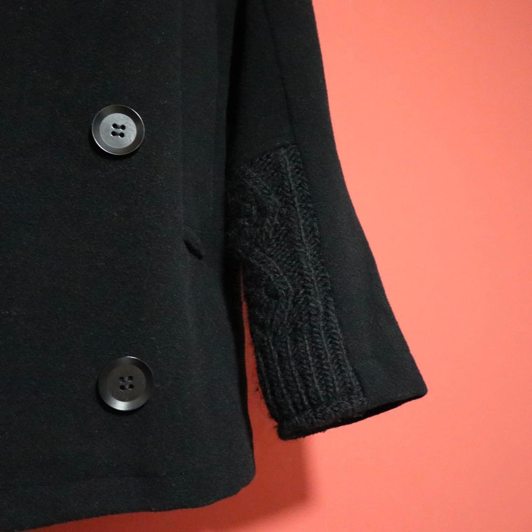 Y's 14AW Cable Knit Docking Melton Wool Peacoat Size 1