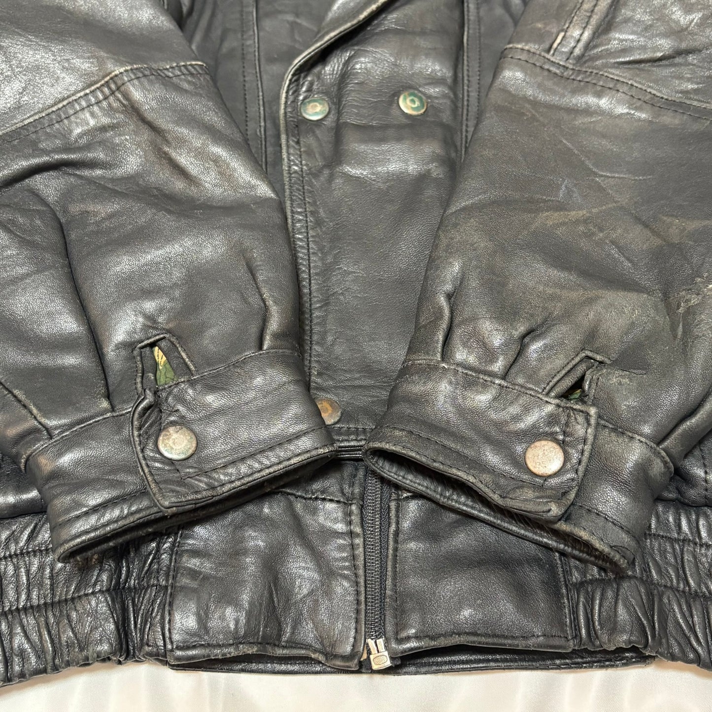Black Mulch Pattern Lining Double Leather Jacket Free Size