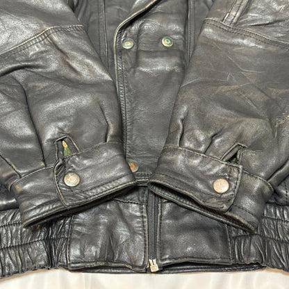 Black Mulch Pattern Lining Double Leather Jacket Free Size