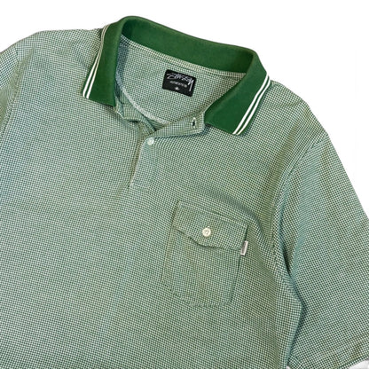 Stussy Green Houndstooth S/S Polo Shirt Size M