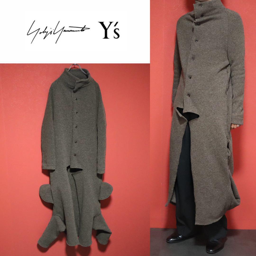 Y's 00s Asymmetric Sleeve Inside-Out Wool Coat Brown Size 3