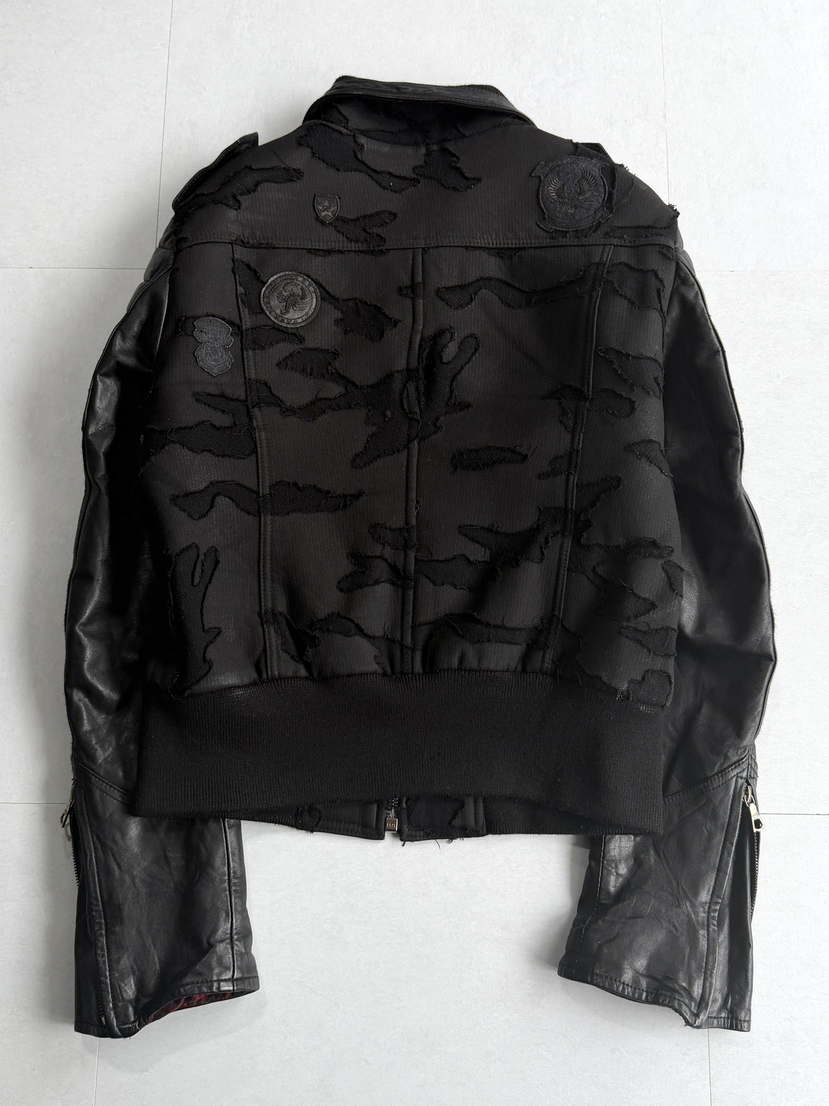 Roen Distressed Leather Hybrid Jacket Size 46