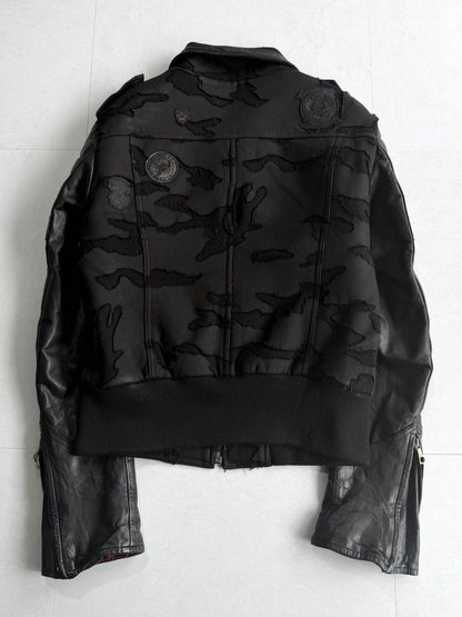 Roen Distressed Leather Hybrid Jacket Size 46