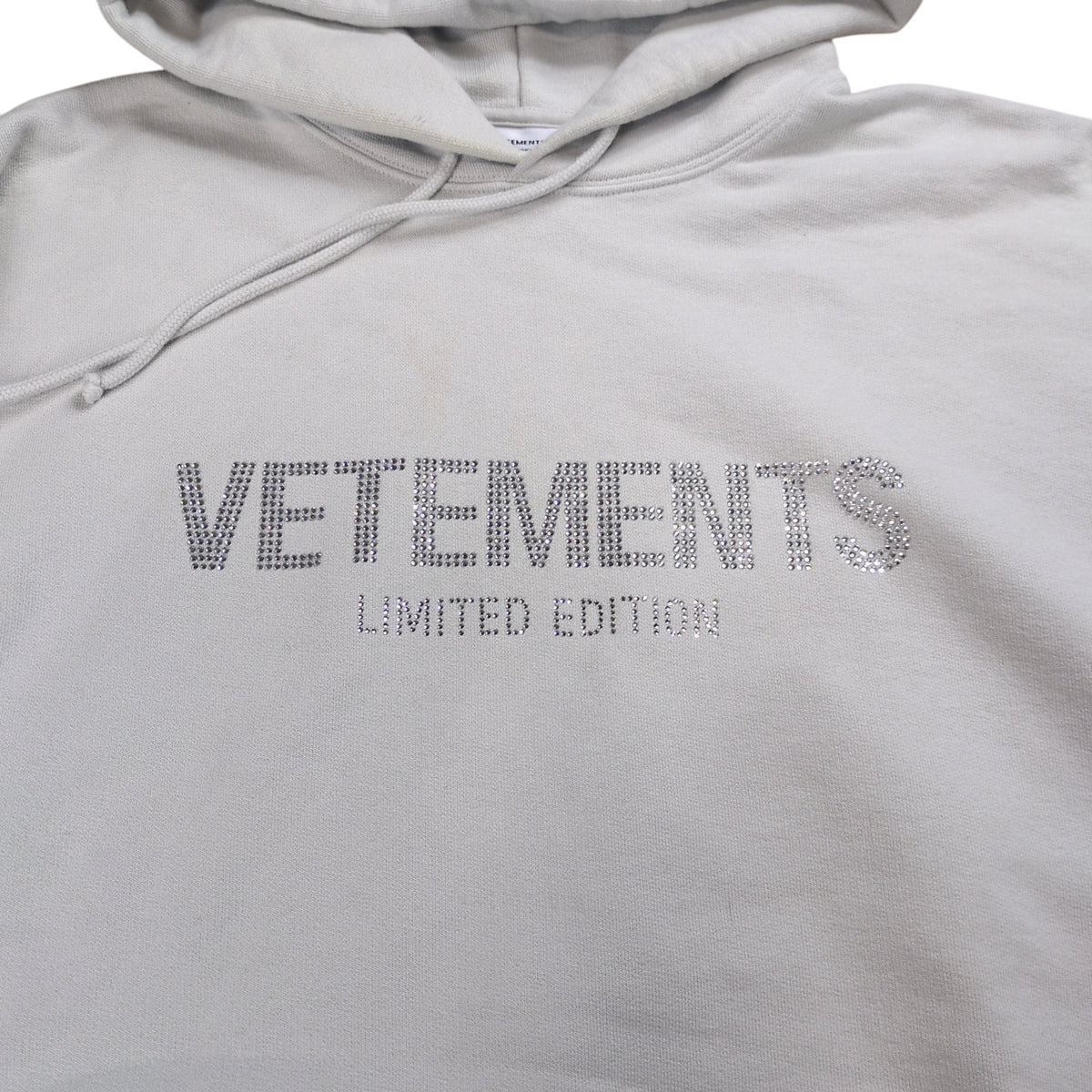 VETEMENTS 23AW Crystals Logo Oversized Hoodie Gray Size S
