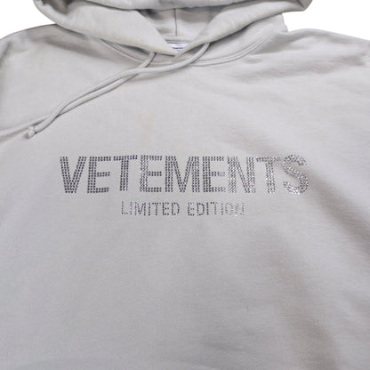 VETEMENTS 23AW Crystals Logo Oversized Hoodie Gray Size S