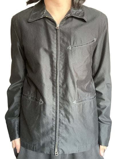 Vintage Black Leather Collar Zip Up Jacket Leo Lined Size M