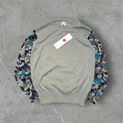 marka Gray Blue Camo Sleeve High Gauge Knit Sweater Size 2